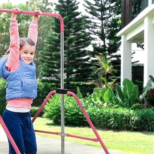 KAYMAN Foldable Gymnastics Horizontal Bar with Hand Protection Wrap, Adjustable Height & Feet - Durable Iron Equipment for Flexibility Training, Compact & Stylish - Perfect for Home Gym - Pink thumbnail 6