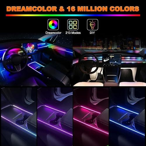 Jushope Interior Car LED Strip Lights, Acrylic LED Lights for Car with Dynamic Dreamcolor Chasing, Ambient Lighting Kits Music Sync Wireless APP and RF Remote Control (6 in 1) thumbnail 2