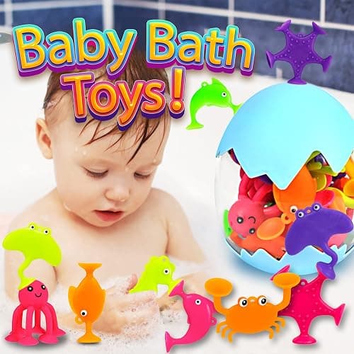 Suction Bath Toys for Kids, 18 Pcs Silicone Ocean Animal Suction Cup Toys with Eggshell & Bag, No Hole Mold Free Bath Toy, Sensory Window Building Toys for Toddlers Boys Girls 3 4 5 6 Year Old thumbnail 4