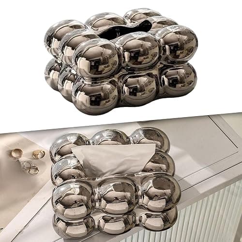 F Fityle Luxus-Tissue-Box-Abdeckungshalter, Kosmetiktuch-Papierbox-Abdeckungs-Organizer, Serviettenspender für Arbeitsplatte, Schminktisch, Küche, Hotel, Silber thumbnail 7