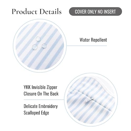 Hofdeco Premium Coastal Patio Indoor Outdoor Scalloped Throw Pillow Cover Only, 20"x20" Water Repellent for Backyard, Couch, Baby Blue Print Stripes thumbnail 6
