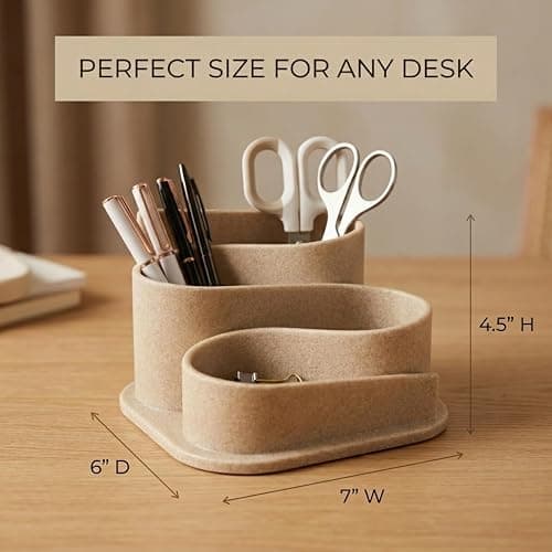 OAKOA Aesthetic Desk Organizer - Modern Desk Accessories - Boho Pen Holder | Beige Aesthetic Desk Accessories - Modern Cute Desk Organizer - Neutral Boho Desk Accessories - Desk Essentials for Women thumbnail 2