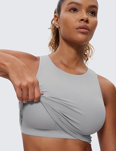 CRZ YOGA Butterluxe High Neck Crop Tank Tops for Women - Racerback Padded Longline Sports Bras Workout thumbnail 3