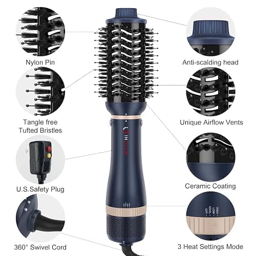 Hair Dryer Brush Set, IG INGLAM 4 in 1 Blowout Brush, Negative Ion Detachable Hair Dryer & Styler Volumizer Hot Air Hair Dryer Brush with 2 Styling Brush Heads, Prussian Blue thumbnail 7