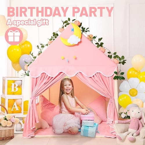 Wilwolfer Kid Tent with Lights - Kids Play Tents for Toddlers Kids Tents Indoor Playhouse - Princess Tent for Girls Toy House Gift - Pink & Yellow, 47x41x51 thumbnail 6