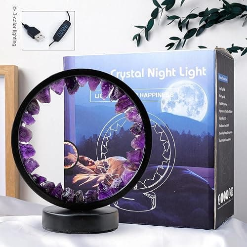 Runyangshi Runyansghi Amethyst Night Lamp 8.6'' Natural Healing Crystal Bedside USB Port 3 Colours Dimming Mode Bedroom Suitable Light for Living Room Office Home Decor Ideal Gift thumbnail 7