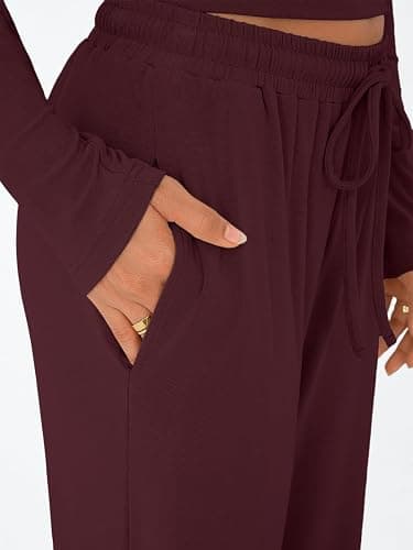 Trendy Queen Women's 2 Piece Matching Lounge Set Long Sleeve Slightly Crop Top Wide Leg Pants Casual Sweatsuit thumbnail 5