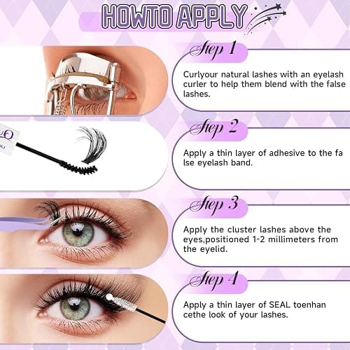 DIY Lash Extension Kit 100D+150D Volume Lash Clusters with Spikes Lash Extension Kit Bottom Lashes Wispy Cluster Eyelash Extensions Kit with Lash Bond and Seal Tweezer Brush Easy To Apply thumbnail 8
