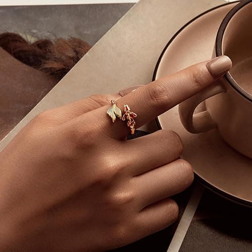 RUKYF Silver/Gold Plated Ajustable Rings for Women Dainty Koi Fish Dragon Snake Bat Open Stacking Rings Unique Trendy Jewelry for Women thumbnail 2