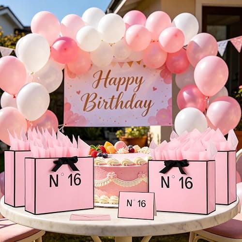 Sweet 16 Birthday Gift Bag with Tissue Paper & Greeting Card for Women Girl | Pink 16th Goodie Bag Birthday Decorations Sweet Sixteen Design 16 Years Old Party Supplies Gift Ideas thumbnail 7