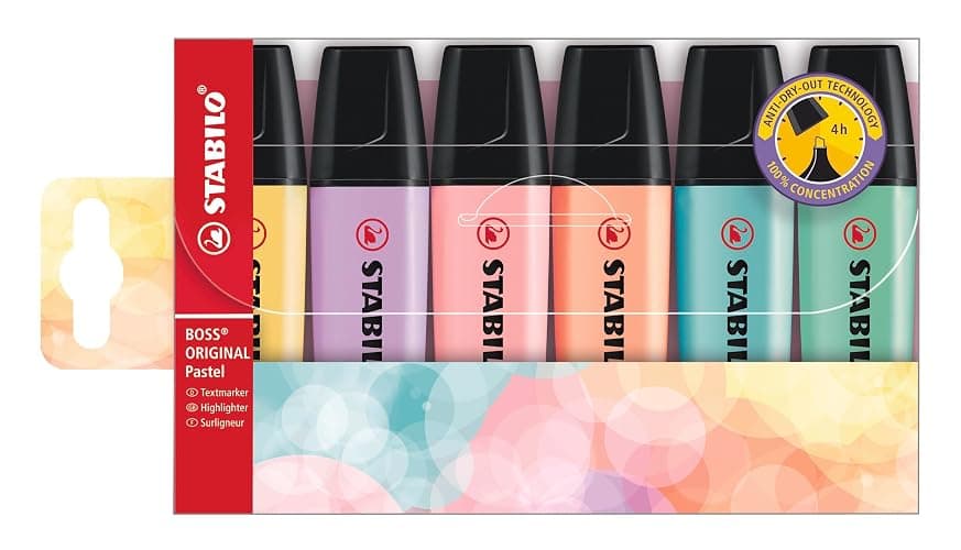 STABILO - BOSS ORIGINAL Pastel - Highlighter - Pack of 6 - Milky Yellow, Creamy Peach, Pink Blush, Lilac Haze, Hint of Mint, Touch of Turquoise - Image 1
