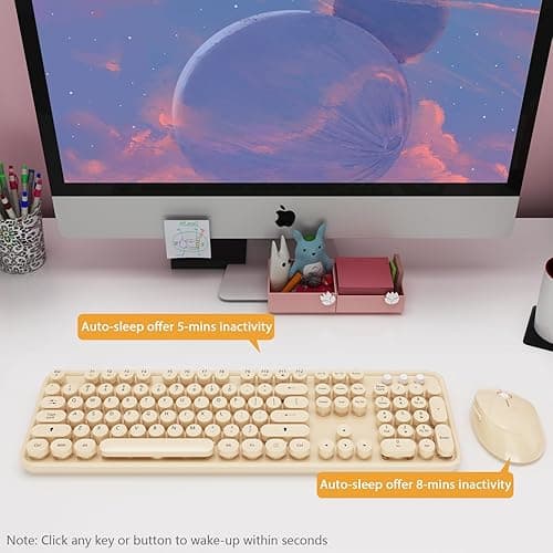 Kootop Wireless Keyboard and Mouse Combo, Cute Colorful 104 Keys Typewriter Retro Round Keycaps Keyboard for PC Laptop,Desktop,Windows, Home and Office Keyboards Coffee - S500 Coffee thumbnail 4