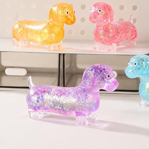 Dachshund Squishy, Glitter Weiner Dog Maltose Stress Ball, Slow Rise Fidget for Anxiety Relief, Soft Squeeze Desk Gadget for Home Office Travel (Blue) thumbnail 6