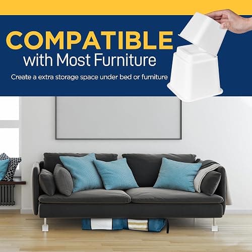 LifeMaster 8pcs Bed Risers Set - 3.5 inch Adjustable Heavy Duty Furniture Risers for Sofa Couch, Great for Under Bed Storage (White) - 3.5inch-8 PACK - White thumbnail 4