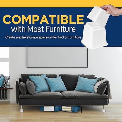 LifeMaster 8pcs Bed Risers Set - 3.5 inch Adjustable Heavy Duty Furniture Risers for Sofa Couch, Great for Under Bed Storage (White) - 3.5inch-8 PACK - White thumbnail 4