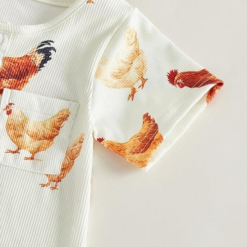 Xnqiwq Newborn Baby Boy Farm Clothes Animal Chicken Onesie Short Sleeve Romper Jumpsuit Infant Summer Western Outfit thumbnail 5