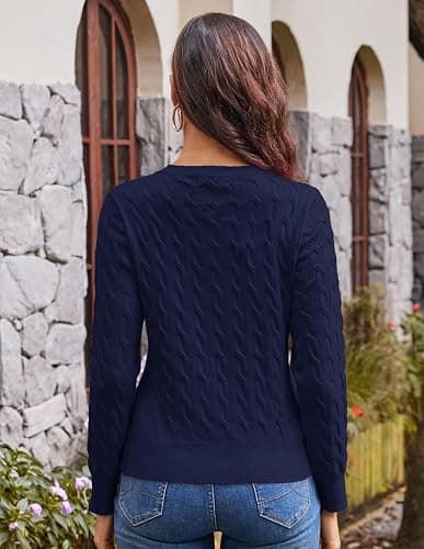 GRACE KARIN Womens Long Sleeve Button Up Cable Knit Cardigan Lightweight 2025 Crewneck Button Down Sweaters for Women thumbnail 4