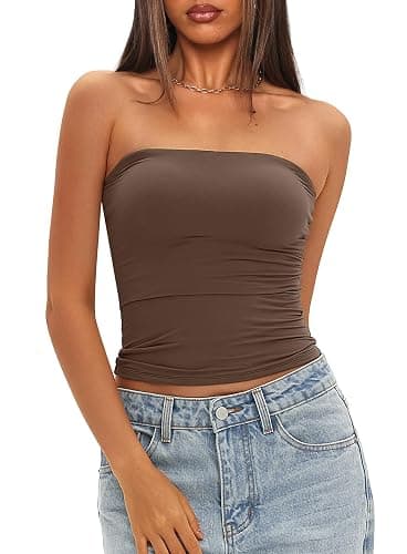 Darong Womens Padded Tube Tops Bulit in Bra Strapless Crop Tops Bandeau Double Lined Basic Going Out Tank Top thumbnail 6