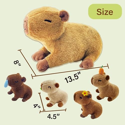 YUNCOL Capybara Plush，Cute Capybara Mommy Stuffed Animal with 4 Baby Capybara Plushies in Tummy，Kawaii Capybara Plush Toy Gift for Kids Girls Boys thumbnail 3