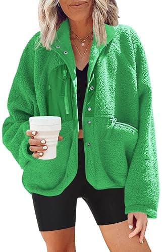 Nirovien Womens Fuzzy Fleece Jacket Button Down Sherpa Coats Casual Winter Warm Outwear with Pockets - Image 1