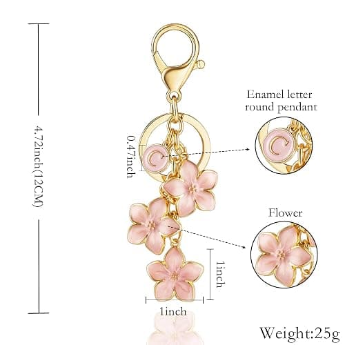 XGALBLA White/Pink/Black Big Cute Flower Initial Letter Keychain for Women, Flower Bag Charms Enameled Keychain Handbag Purse thumbnail 2