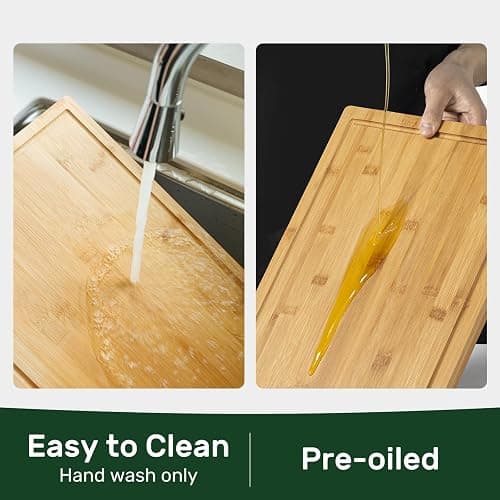 Bamboo Cutting Boards for Kitchen, Extra Large Wood Cutting Board with Deep Juice Groove and Handle Heavy Duty Chopping board, Kikcoin, 17.6" x 12" thumbnail 7