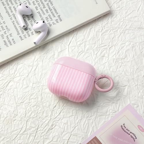 Fycyko for AirPod 4th Generation Case Cute Striped Trendy Aesthetic Glossy Shockproof Protective Case for AirPod 4 with Cleaner Kit-Pink thumbnail 4