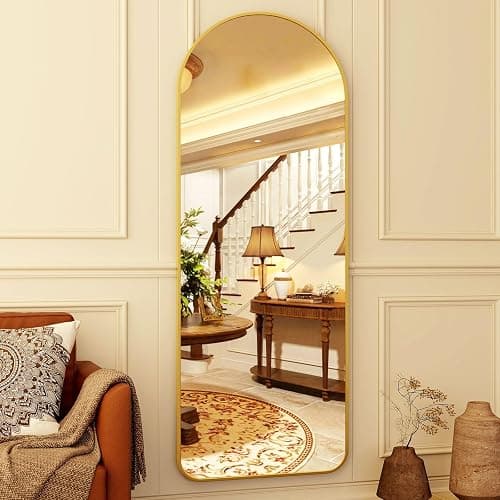 HARRITPURE 64"x21" Arched Full Length Mirror Floor Mirrors with Aluminum Alloy Frame Free-Standing Wall Mounted or Leaning Large Bedroom Dressing Mirror Modern & Contemporary Decor for Home,Gold thumbnail 7