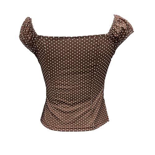 Women Fairy Grunge Shirt Summer Cap Sleeve Lace Up Polka Dot Milkmaid Tops Vinatge E-Girls Aesthetic Clothes thumbnail 3