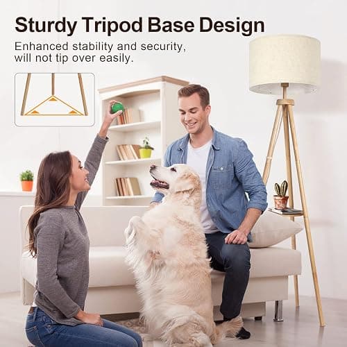 OUTON Tripod Floor Lamp with Shelves, Mid Century Dimmable Wood Floor Lamp with Remote Control, 4 Color Temperatures, Standing Tall Lamp with Linen Shade for Living Room, Bedroom, Office, Oak Hardwood thumbnail 8