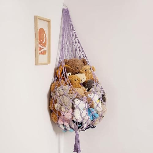 Amdermi Upgrade Stuffed Animal Hammock Corner or Wall Hanging Net for Stuffy Animal Storage Macrame Toy Display Over Door Toy Holder Kid Bedroom Decor Playroom Organizer (Purple XL) - Image 1