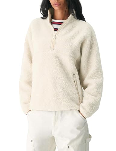 Womens Half Zip Pullover Cropped Sweatshirts Sherpa Fleece Jacket Fuzzy Cute Winter Jackets with Pockets - Image 1