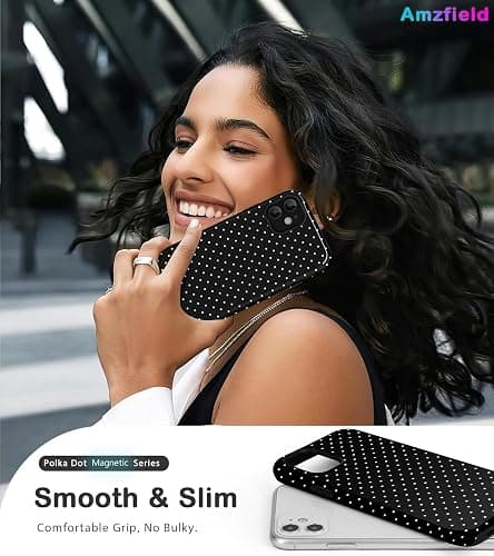 Amzfield for iPhone 11 Cute Polka Dot Phone Case, Black | Polka Dot Phone Case with Magnetic, Fall Summer Women Girls Pretty Dual Layer Hybrid Protection Elegant thumbnail 6