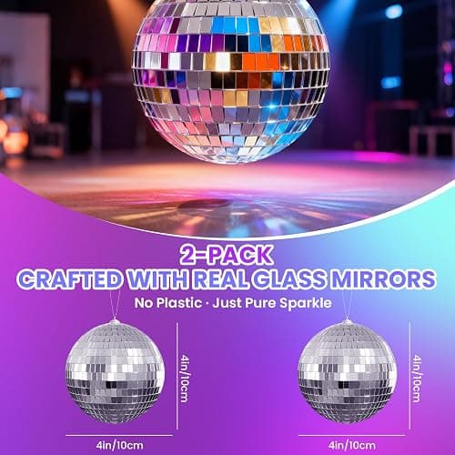 Youdepot Disco Ball 4" Inch 2-Pack,Silver Hanging Ball with Attached String for Ring,Reflects Light,Fun Party Home Bands Decorations,Party Favor. thumbnail 4