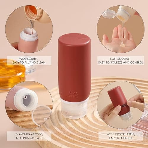 Muslish 21 Pack Travel Bottles for Toiletries, Leak-Proof TSA Compliant Silicone Travel Size Containers for Shampoo and Conditioner, BPA Free with Toiletry Bag (Cream) thumbnail 3