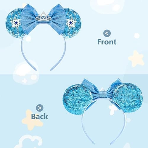 LYLIN Mouse Ears Headband, Blue Mouse Ears for Women Girls Adult, Sequin Princess Headband Park Ears for Christmas Party Cosplay Costumes Accessories (Snowflake) thumbnail 5
