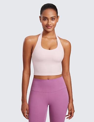 CRZ YOGA Butterluxe Halter Crop Tank Tops for Women - Open Back Padded Longline Sports Bras Workout Gym thumbnail 2