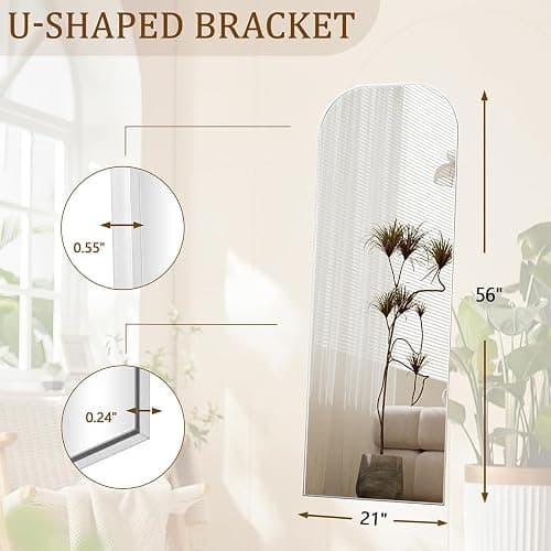 Koonmi Full Length Mirror, 56"x21" Mirror Full Length with Stand | Domed Top Square-Edged ShatterProof Floor Mirror with Sliver Aluminum Alloy Frame for Bedroom Living Room Home Gym thumbnail 2
