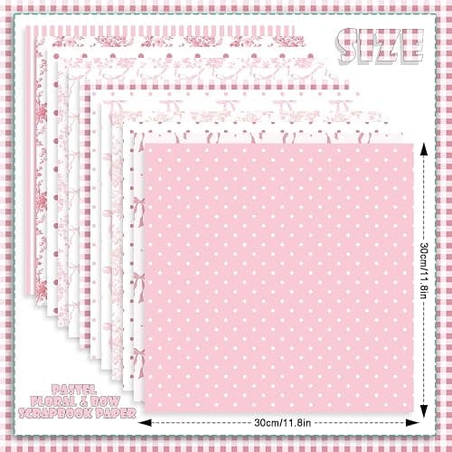 24 Sheets Preppy Pink Bow Scrapbook Paper, Coquette Bow Ribbon and Floral Decorative Craft Paper Folded Flat for Birthday Wedding Baby Shower Card Making Photo Album Decor, 12'' x 12'' thumbnail 3