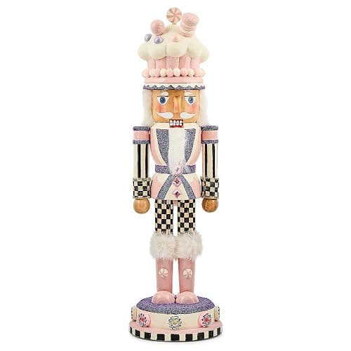 MACKENZIE-CHILDS Decorative Nutcracker Figurine, Wooden Nutcracker Christmas Home Decor, Rosy Sweets - Image 1