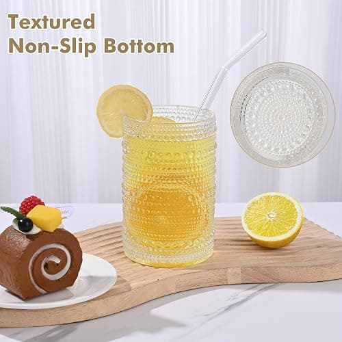 ZMOWIPDL Vintage Hobnail Drinking Glasses Set of 8,Clear 12 oz & 15oz Highball Glass Cups, Kitchen Drinkware Glassware,Embossed Water Tumbler,for Beer,Cocktail,Whiskey,Juice and Various Mixed Drinks thumbnail 4