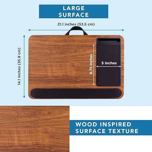 LAPGEAR Home Office Pro Lap Desk with Wrist Rest, Mouse Pad, and Phone Holder - Espresso Woodgrain - Fits up to 15.6 Inch Laptops - Style No. 91612 thumbnail 3