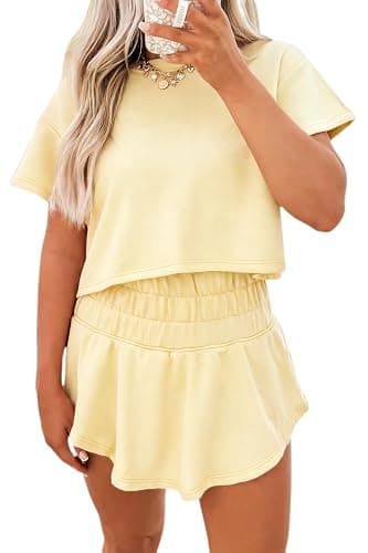 Chvity Women's Summer Skort Set Trendy Casual Solid Cropped Tee and Skort Matching Lounge Outfits with Pocekt - Image 1