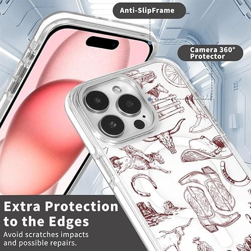 Case for iPhone 16 Pro Max Clear,Compatible with MagSafe,Anti-Scratch Magnetic Case,Collage Country Cowboy thumbnail 4
