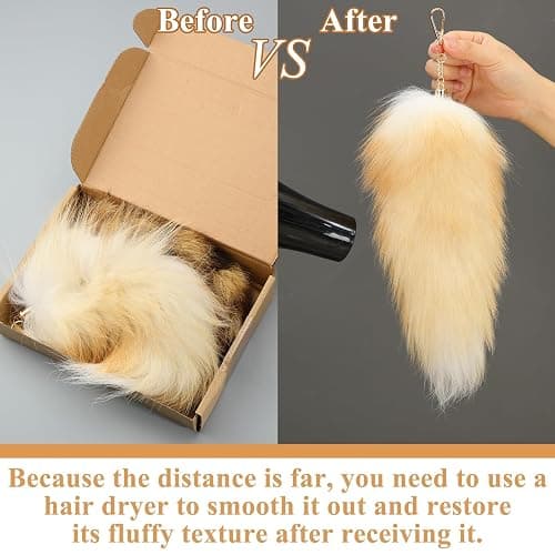 Ferreve Fluffy Fur Fox Tail Keychain Wolf Therian Tail Keychain for Party Cosplay Costume Keyring for Women 2 Sizes thumbnail 3