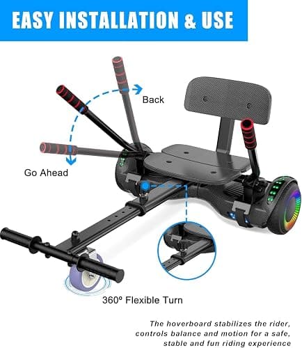 SISIGAD Scooter Seat Attachment, 6.5'' Self Balancing Scooters Go Kart with Bluetooth and LED Lights,Kids Boys Girls Adults thumbnail 5
