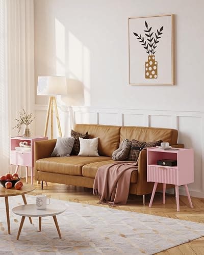 JOONEE Nightstand,Modern Bedside Table with Storage Drawer and Open Wood Shelf, for Living Room, Bedroom and Small Spaces, Accent Night Stand with Solid Wood Legs, Easy Assembly,Classic Pink thumbnail 3