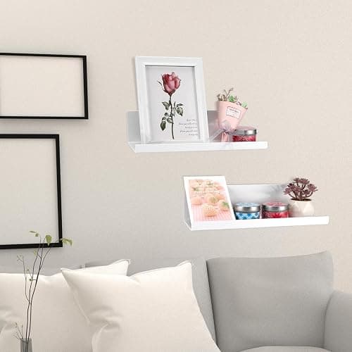 Collazoey 2pcs étagère Murale sans perçage, matériau Acrylique, étagère Murale de décoration de la Maison, adaptée à la Cuisine, à la Salle de Bain, au Bureau, au Salon, Blanc thumbnail 4