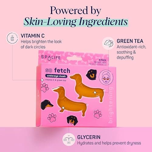 SpaLife So Fetch Hydrogel Under Eye Patches for Dark Circles | Mothers Day Gifts | Dachshund Under Eye Patches for Puffy Eyes | Weiner Dog Undereye Bags | Pack of 8 Pairs (8 Undereye Treatments) thumbnail 3