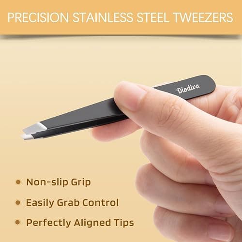 2-Pack Tweezers for Eyebrows, Facial Hair, Ingrown Hair Removal, Slant and Point Tip Tweezer Set for Women and Men, Professional Stainless Steel Precision Eyebrow Plucking Grooming with Case - Black thumbnail 6